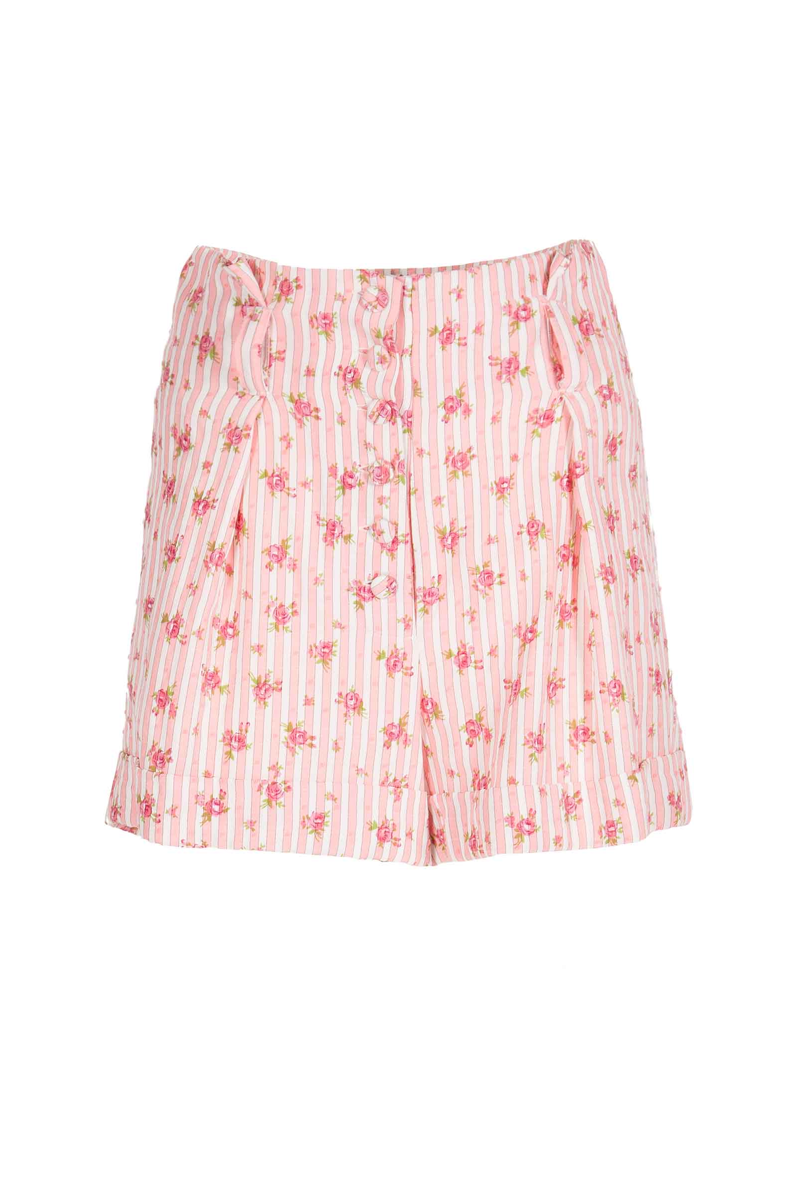 Bermuda in Cotone a Righe con Rose