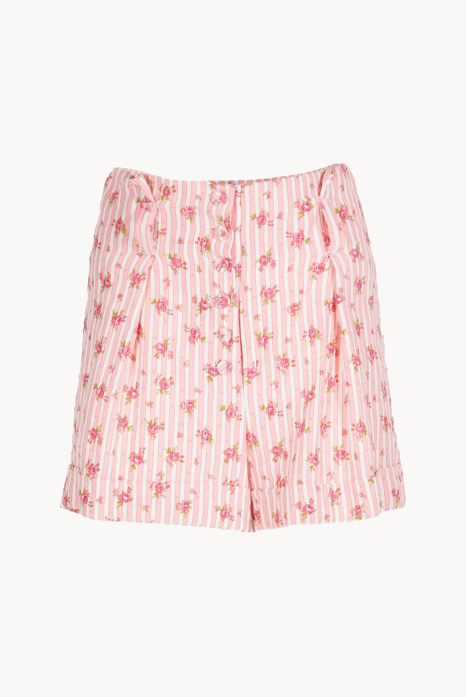 Bermuda in Cotone a Righe con Rose