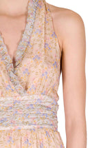 Abito Lungo in Chiffon Arricciato Blooming Mirage