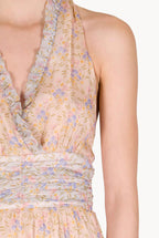 Blooming Mirage Ruched Chiffon Long Dress