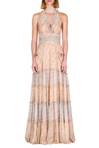 Abito Lungo in Chiffon Arricciato Blooming Mirage