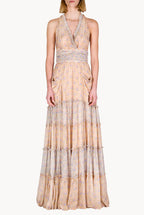 Blooming Mirage Ruched Chiffon Long Dress