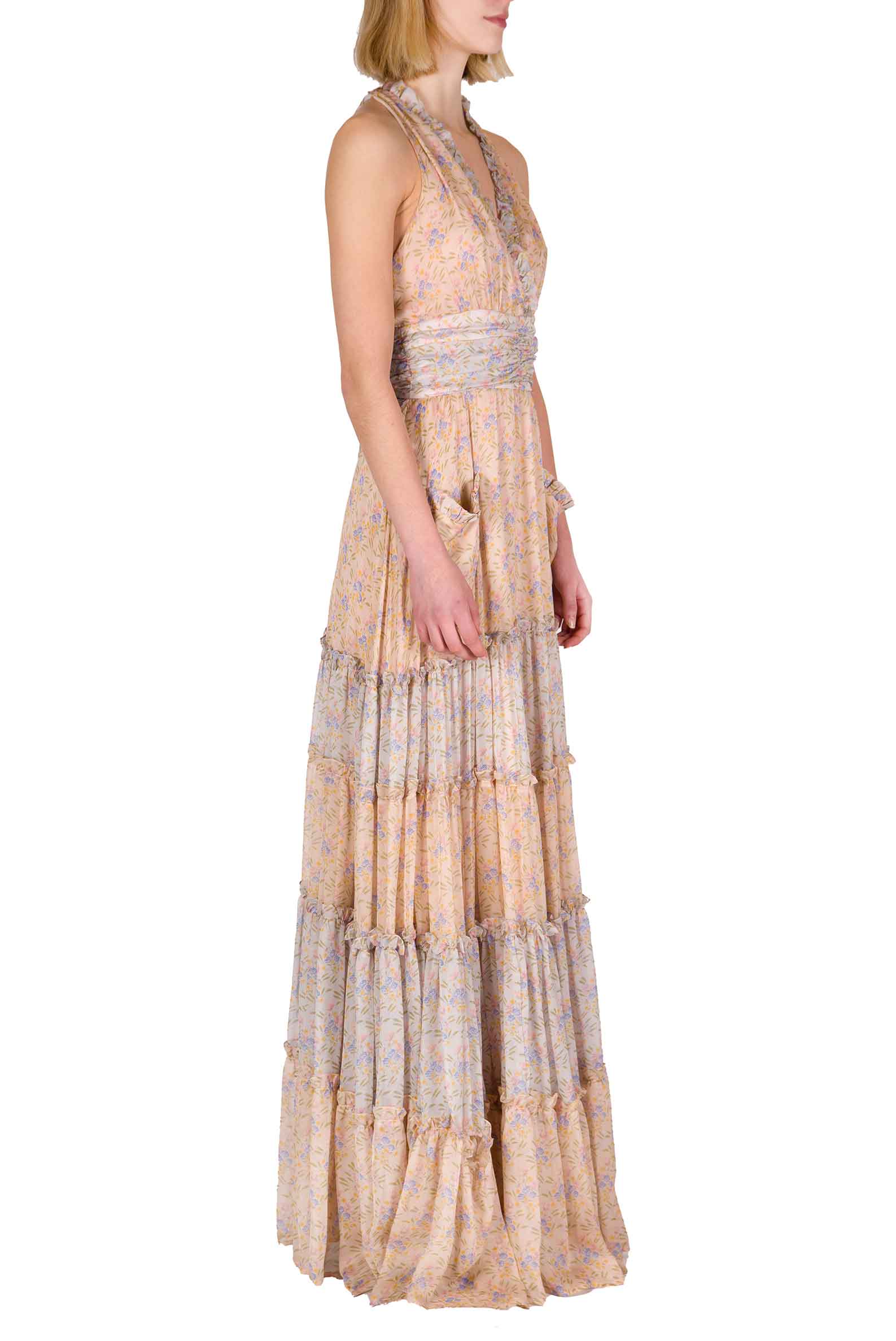 Abito Lungo in Chiffon Arricciato Blooming Mirage
