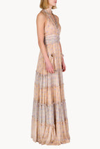Blooming Mirage Ruched Chiffon Long Dress