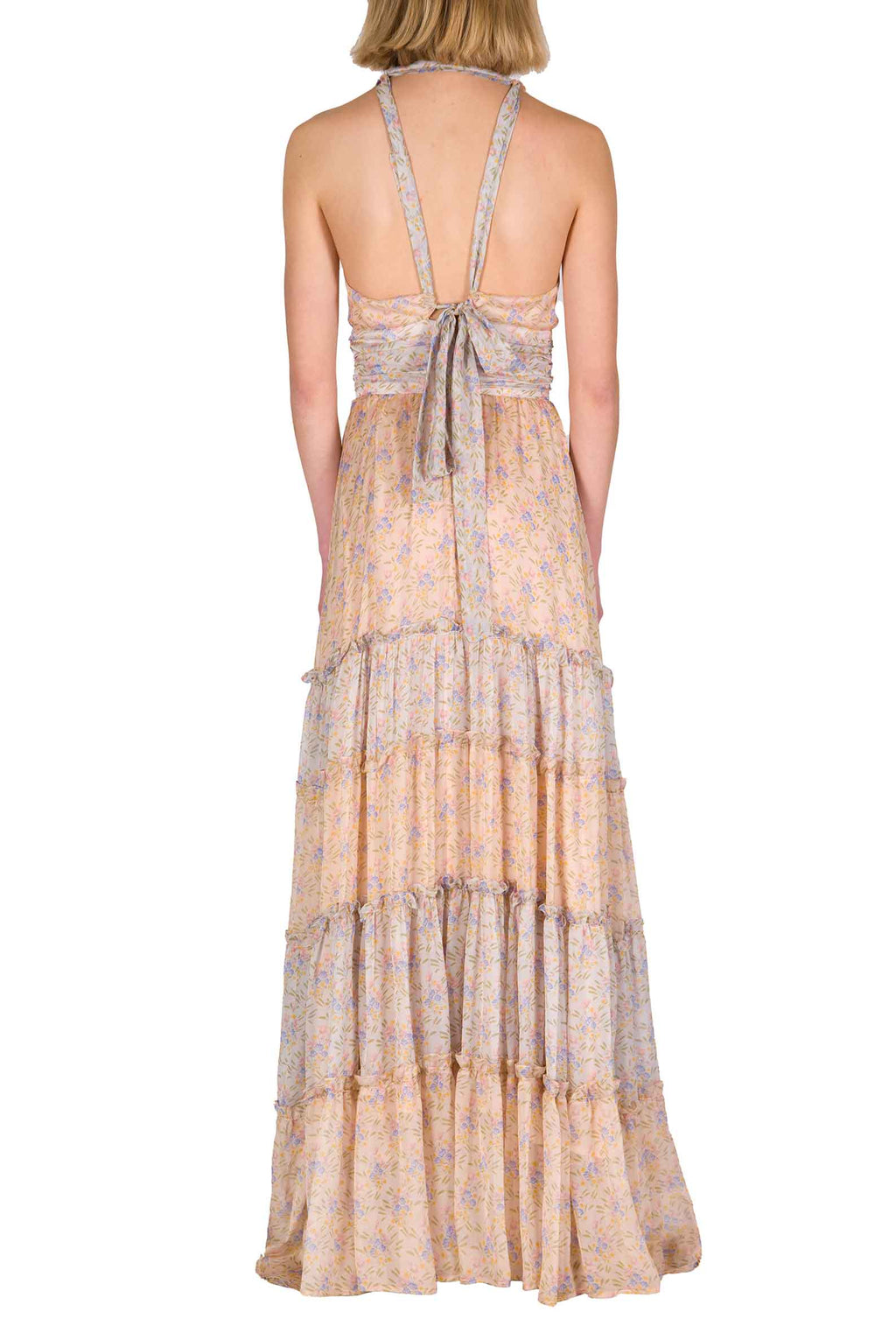 Abito Lungo in Chiffon Arricciato Blooming Mirage