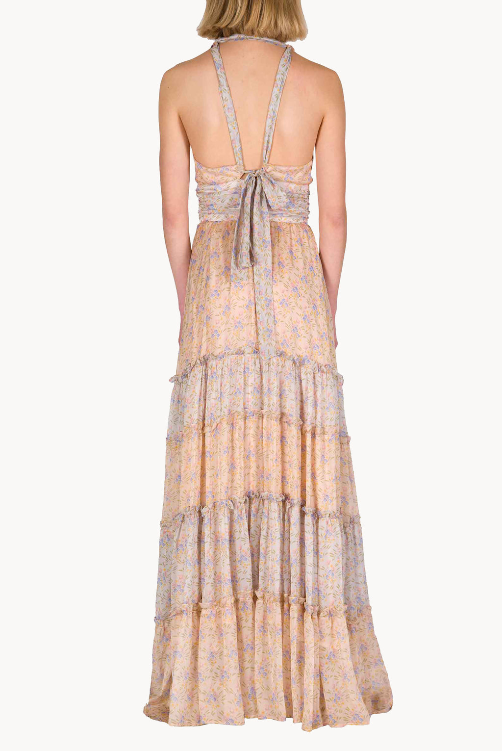 Blooming Mirage Ruched Chiffon Long Dress