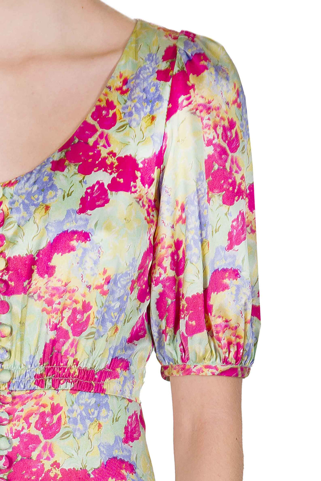 Bottoncino Dress With Round Collar in Abstract Flowers