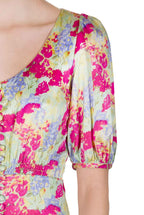 Bottoncino Dress With Round Collar in Abstract Flowers