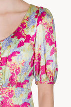 Bottoncino Dress With Round Collar in Abstract Flowers