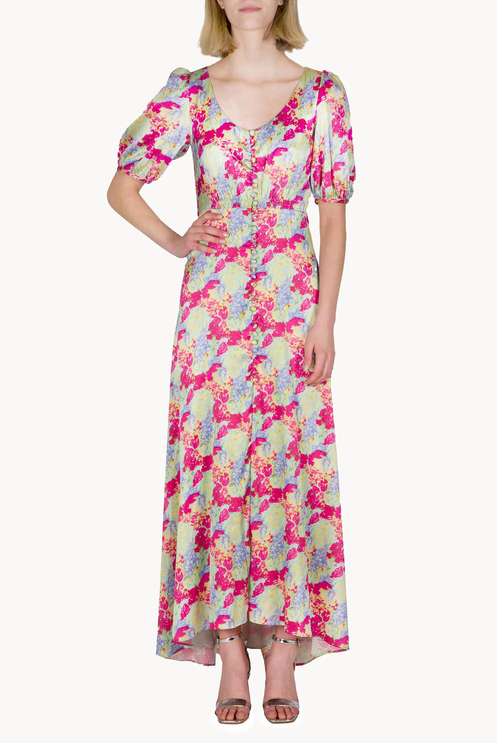 Bottoncino Dress With Round Collar in Abstract Flowers