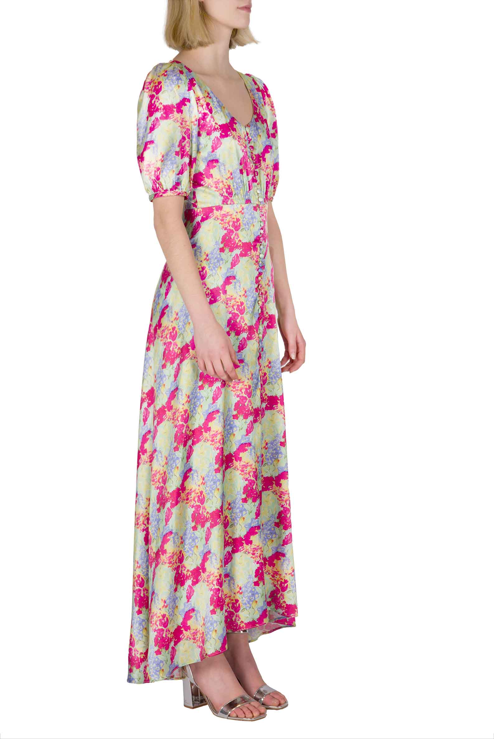 Bottoncino Dress With Round Collar in Abstract Flowers