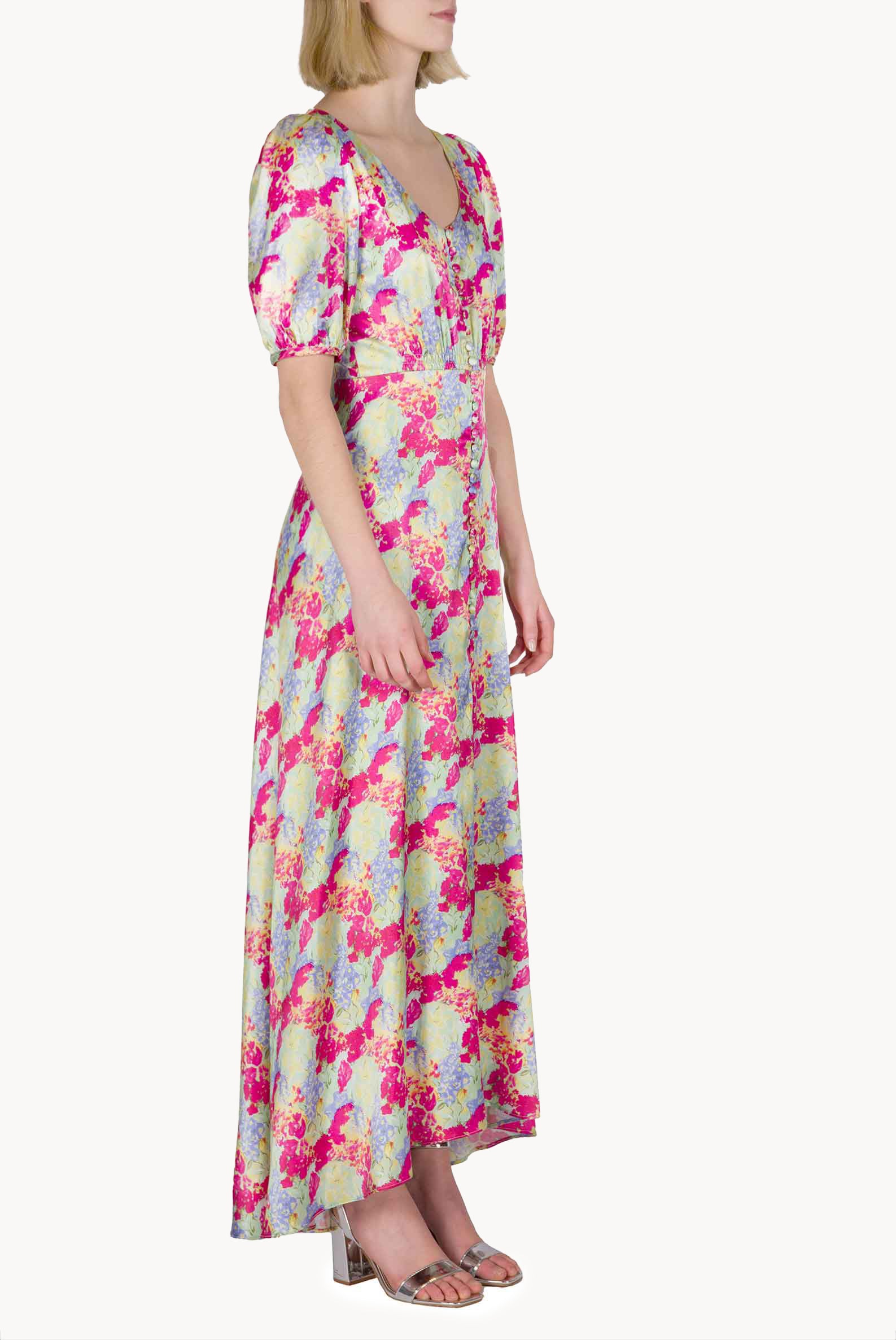 Bottoncino Dress With Round Collar in Abstract Flowers