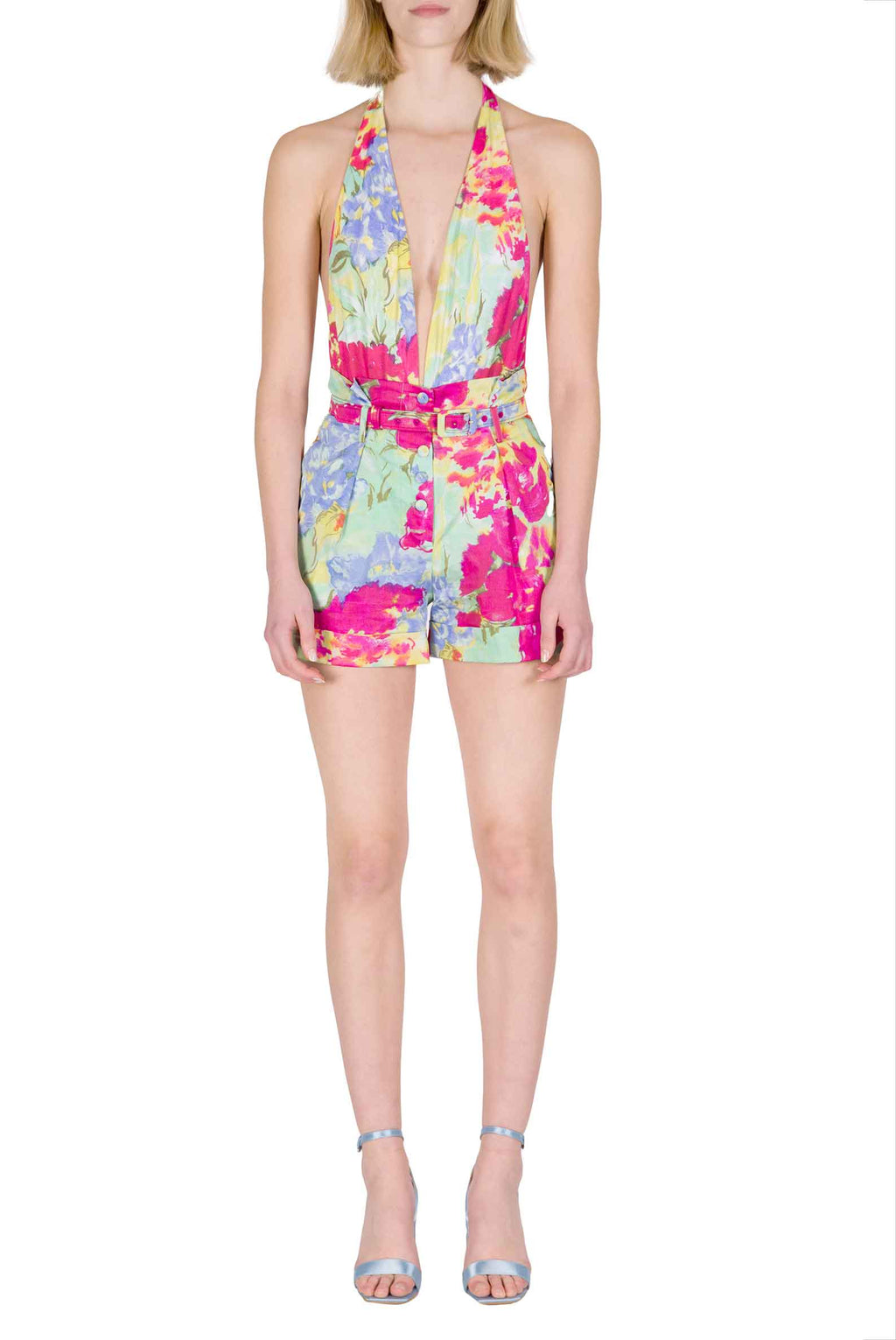 Shorts in Cotone Floreale con Fiori Astratti