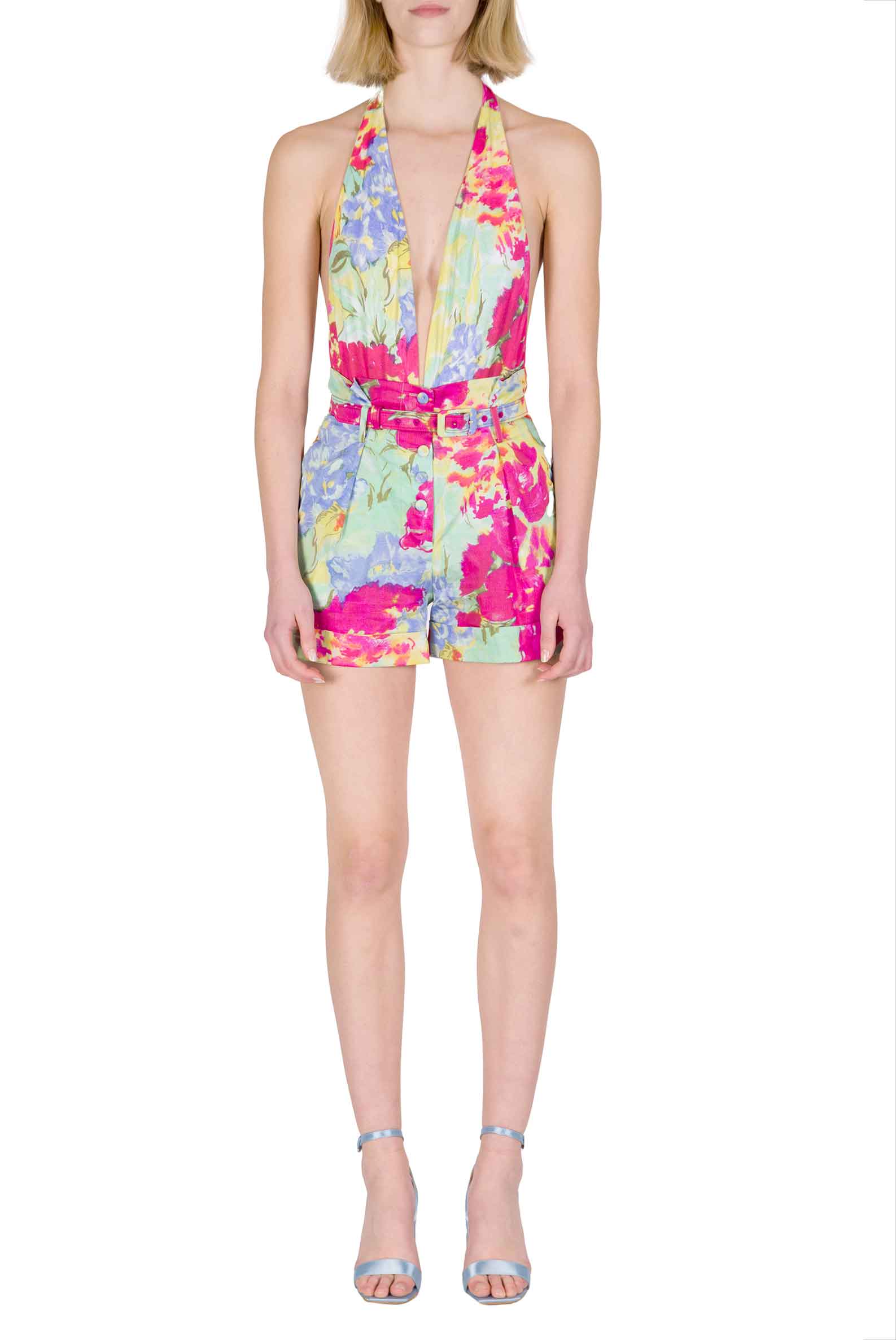 Shorts in Cotone Floreale con Fiori Astratti