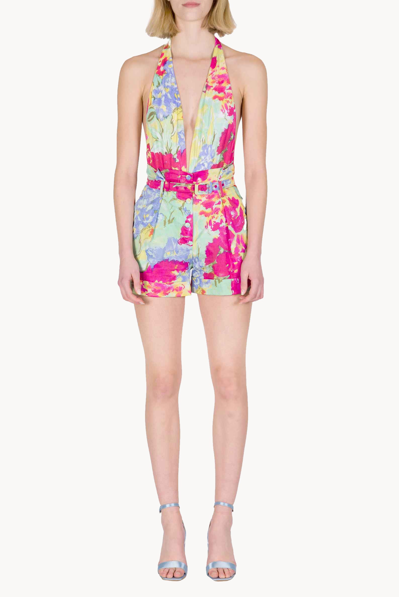 Shorts in Cotone Floreale con Fiori Astratti
