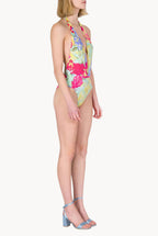 Costume Intero a V con Fiori Astratti