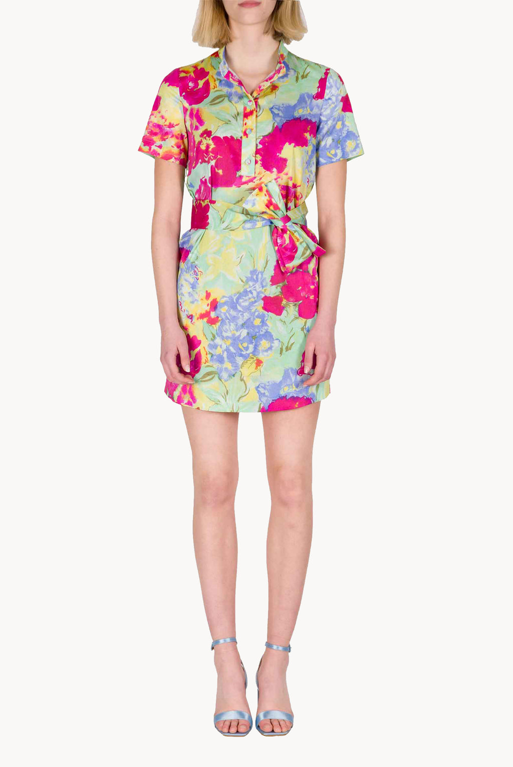 Chemisier Mini Printed Dress in Abstract Flowers