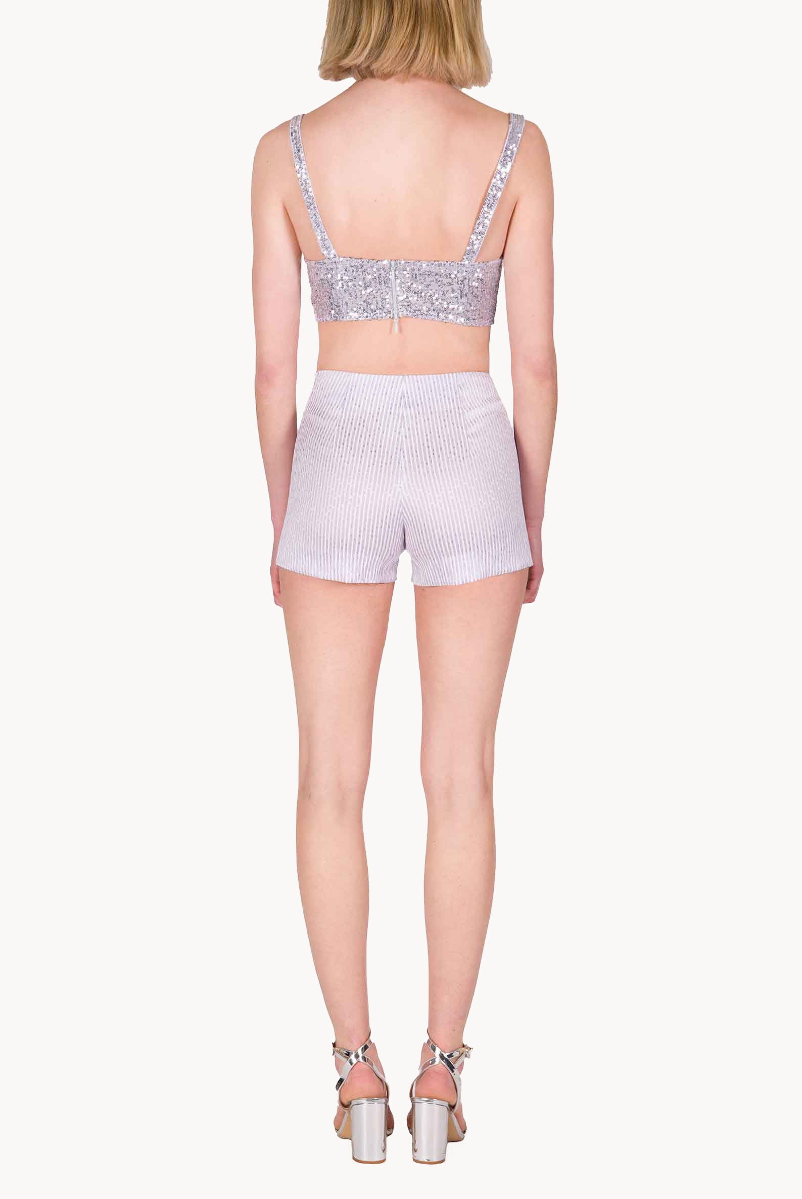 Shorts in Cotone Elasticizzato a Righe Lilla