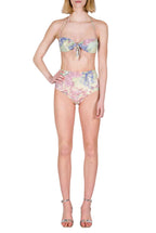 Bikini a Fascia e Vita Alta in Fiori Astratti