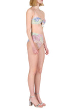 Bikini a Fascia e Vita Alta in Fiori Astratti