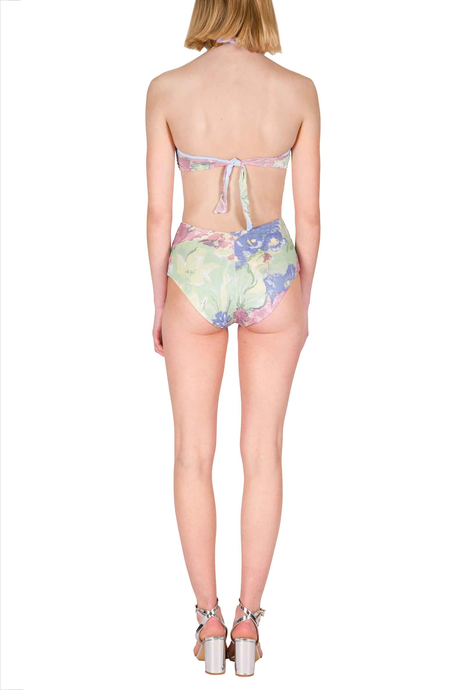 Bikini a Fascia e Vita Alta in Fiori Astratti