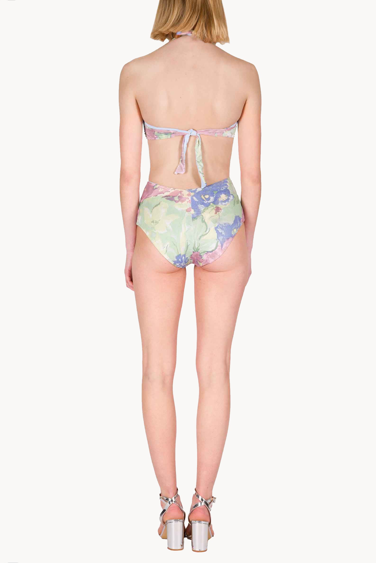 Band And High Waist Slip Bikini in Abstract Flowers