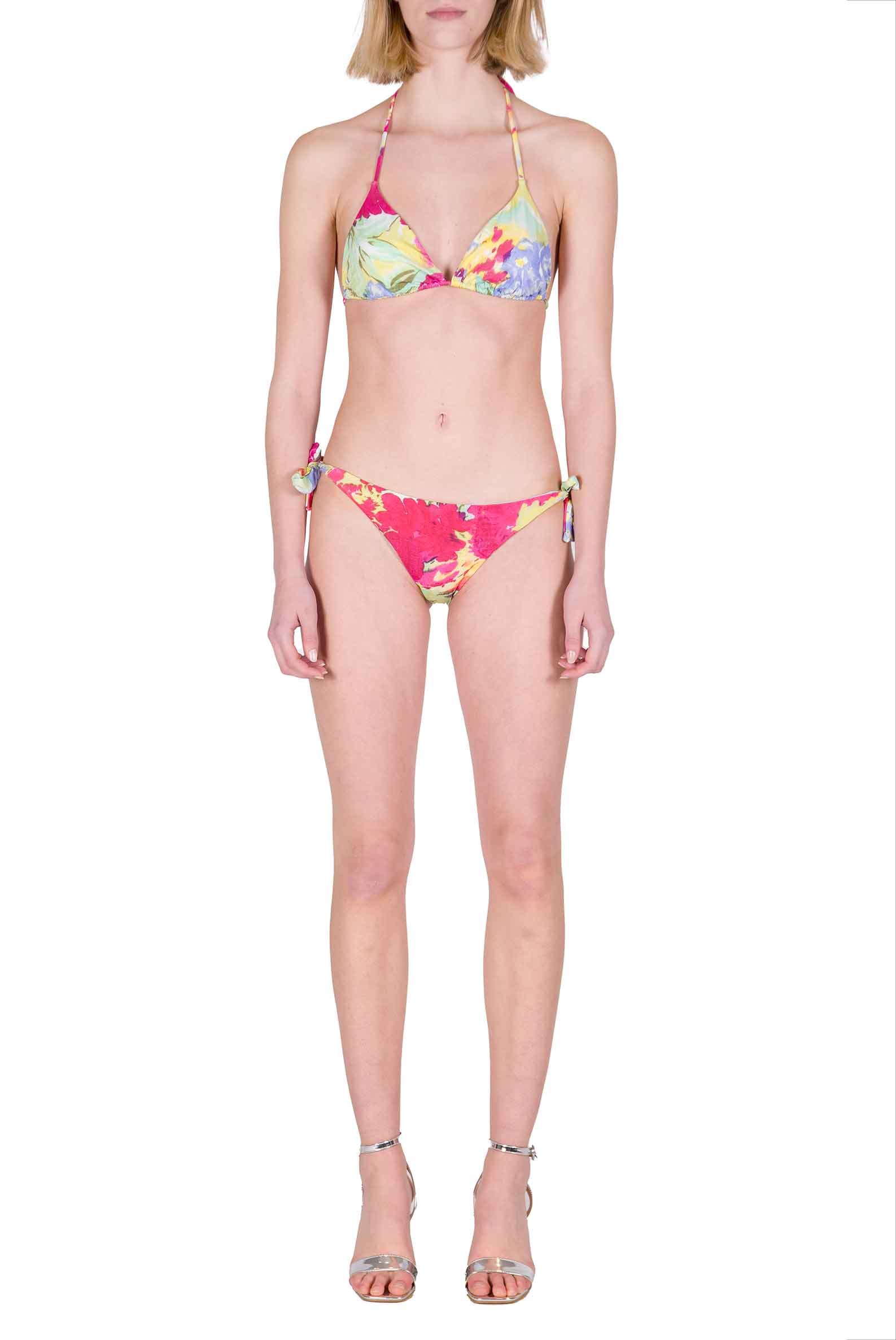 Bikini a Triangolo e Slip in Fiori Astratti