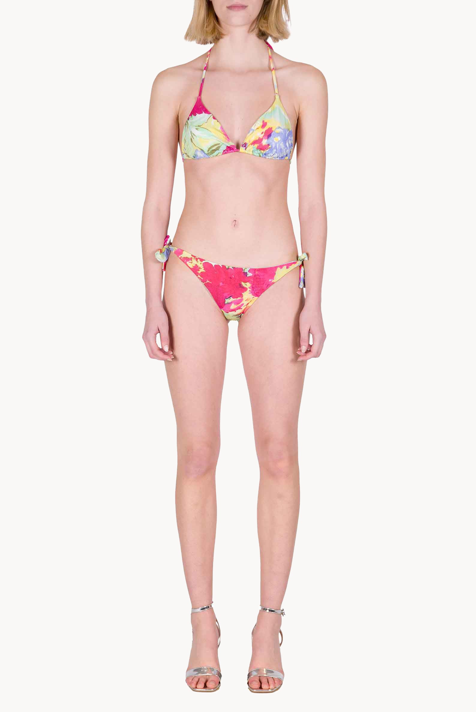 Bikini a Triangolo e Slip in Fiori Astratti