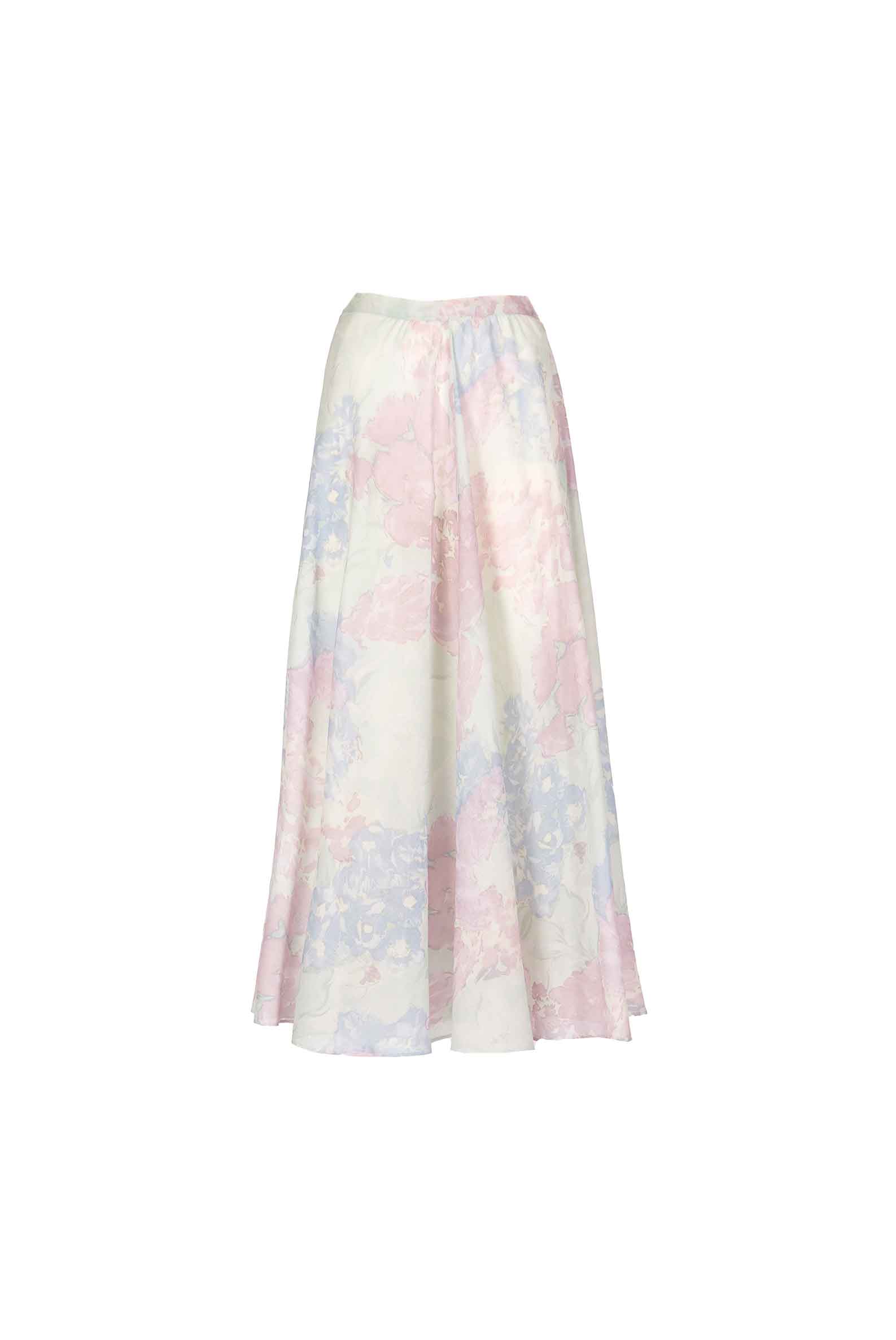 Gonna Leggera in Cotone Stampato in Fiori Astratti