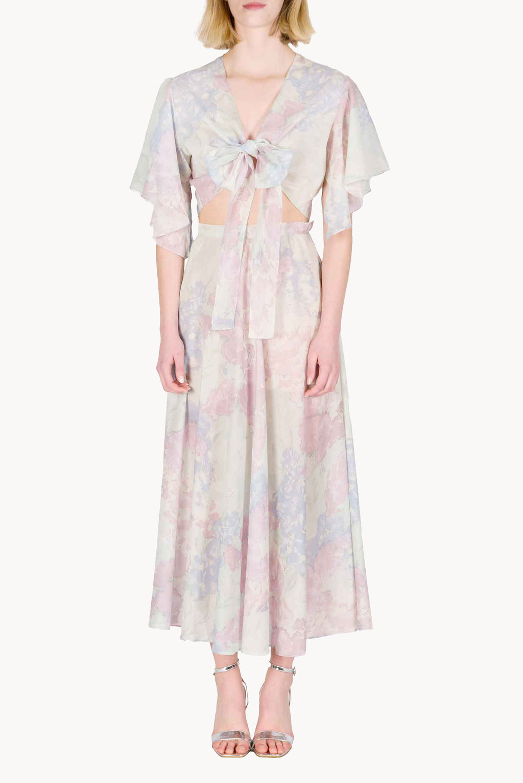 Gonna Leggera in Cotone Stampato in Fiori Astratti