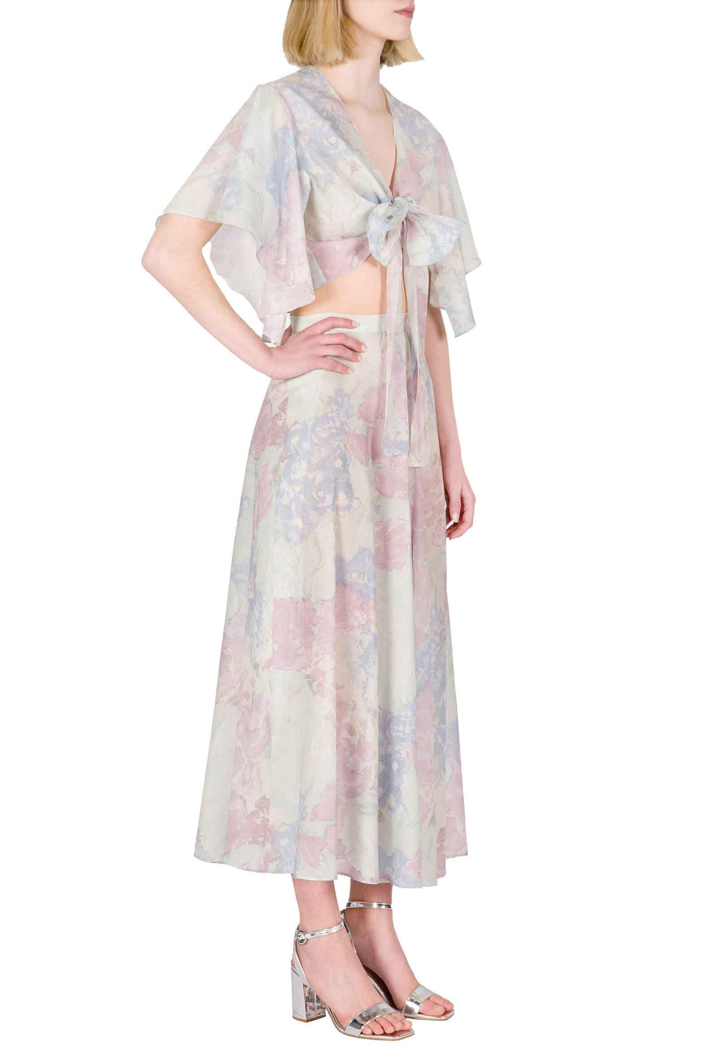 Gonna Leggera in Cotone Stampato in Fiori Astratti