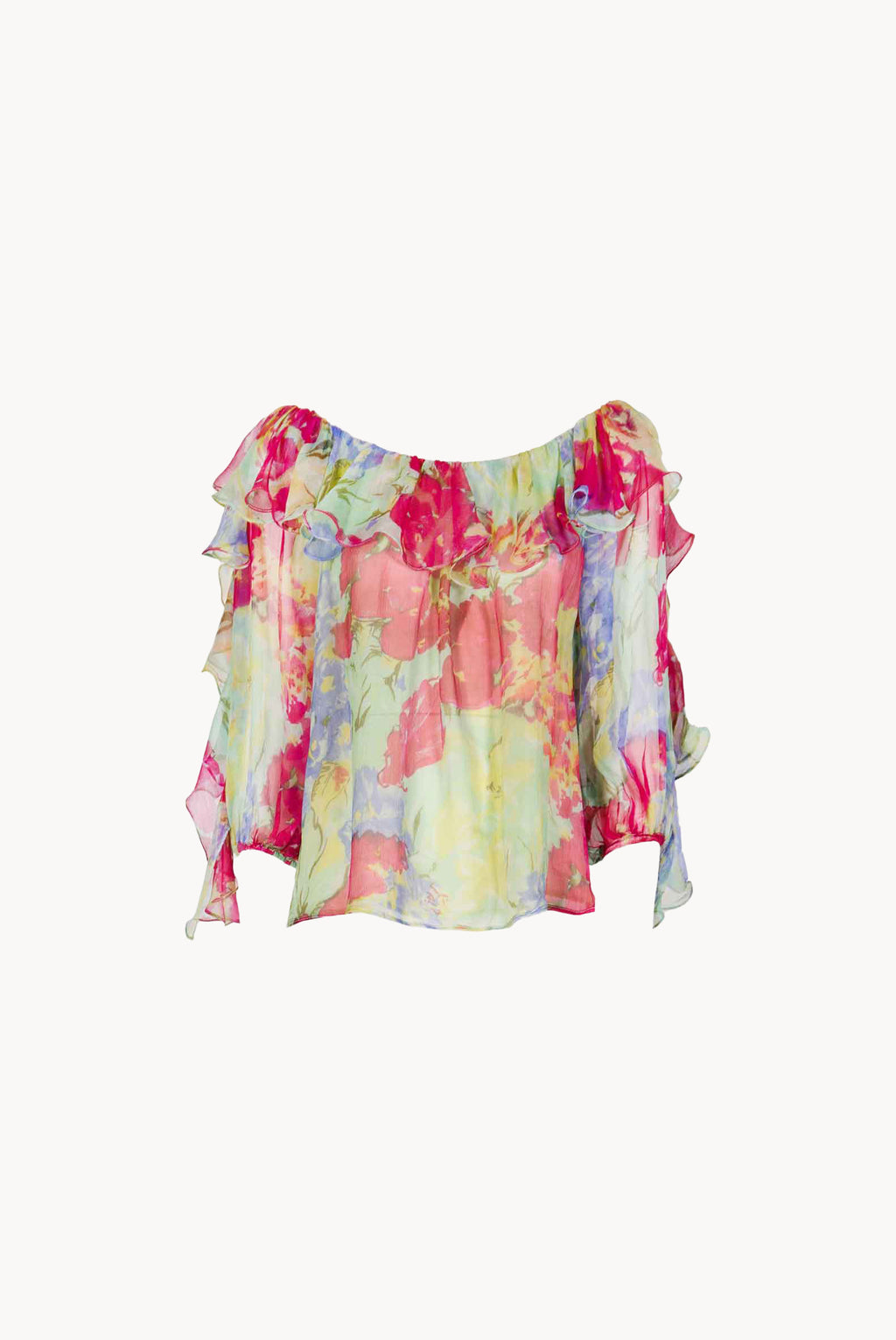 Chiffon Volant Blouse in Abstract Flowers