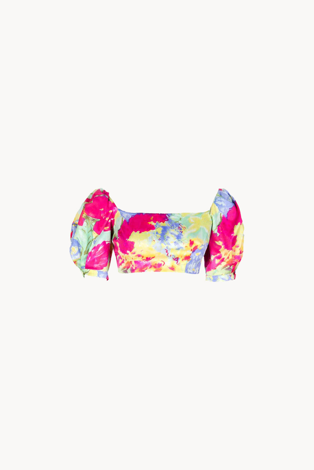 Top in Cotone Stampato a Fiori Astratti con Spalle Scoperte