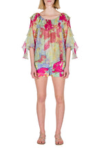 Chiffon Volant Blouse in Abstract Flowers