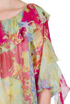 Chiffon Volant Blouse in Abstract Flowers