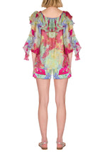 Chiffon Volant Blouse in Abstract Flowers