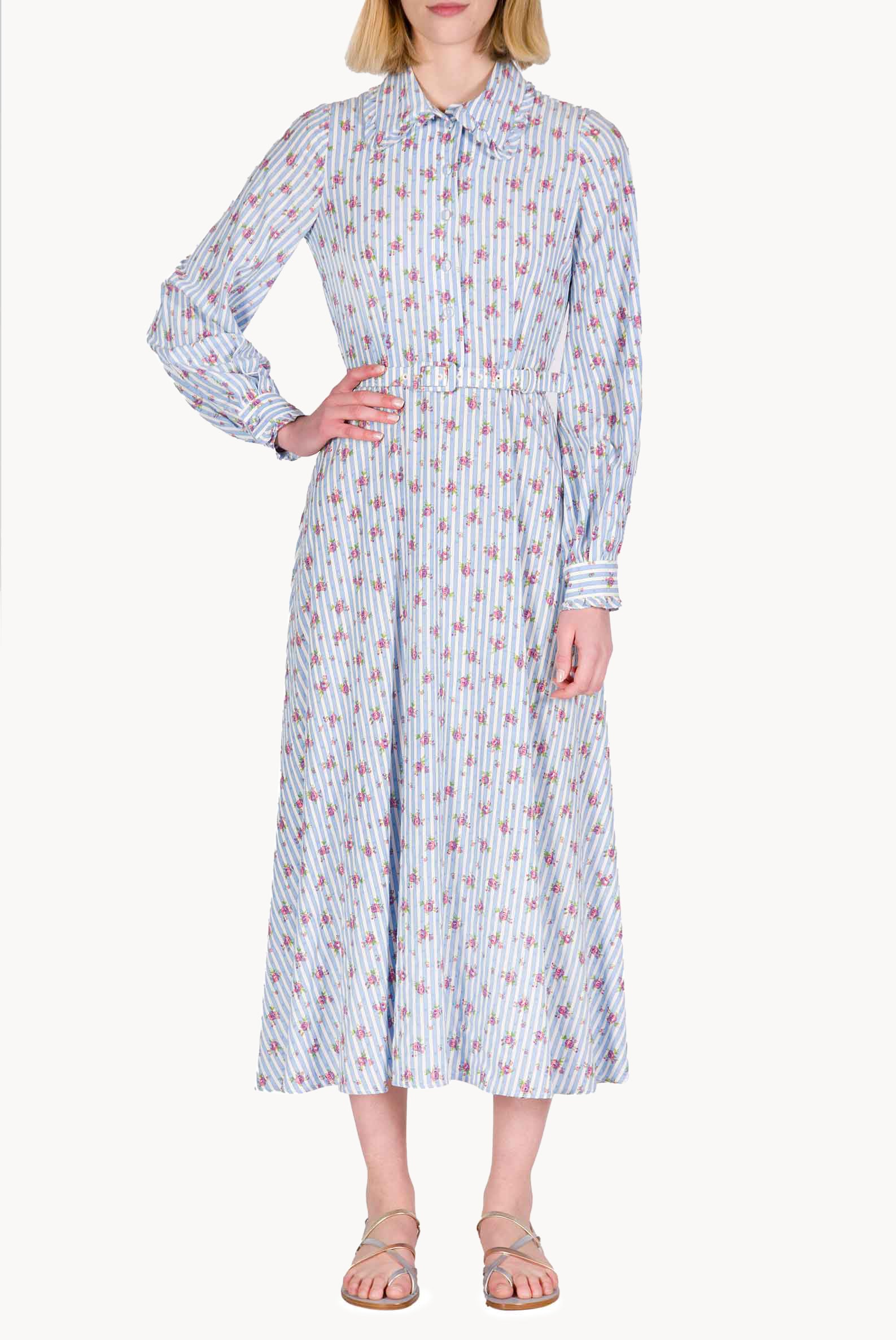 Striped Roses Chemisier Dress