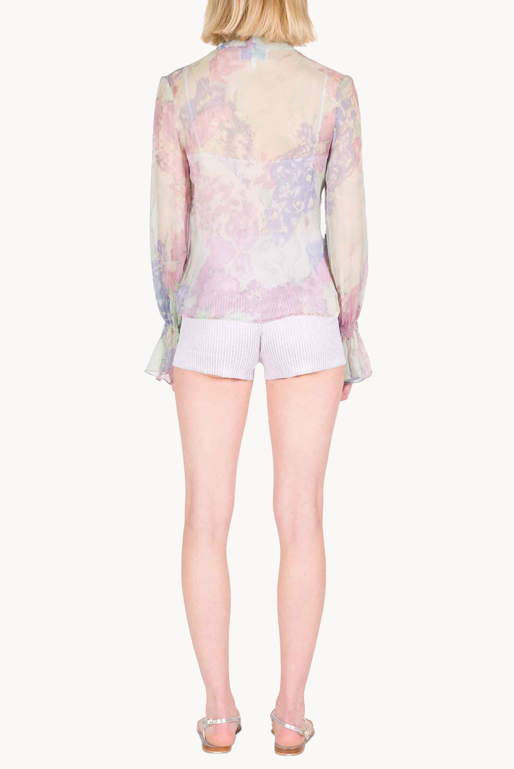 Bow-detail Printed Chiffon Shirt in Abstract Flowers
