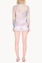 Bow-detail Printed Chiffon Shirt in Abstract Flowers