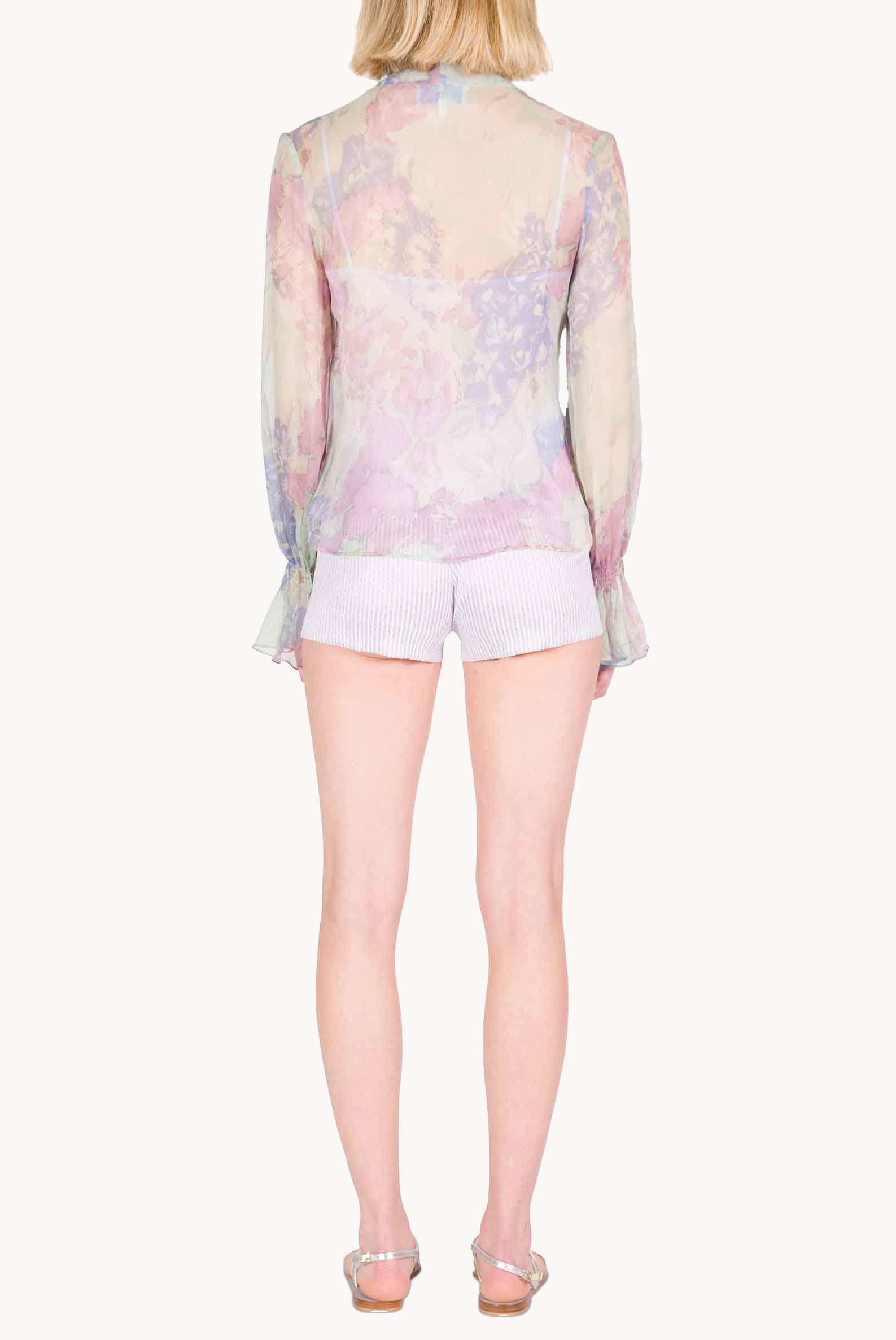 Bow-detail Printed Chiffon Shirt in Abstract Flowers