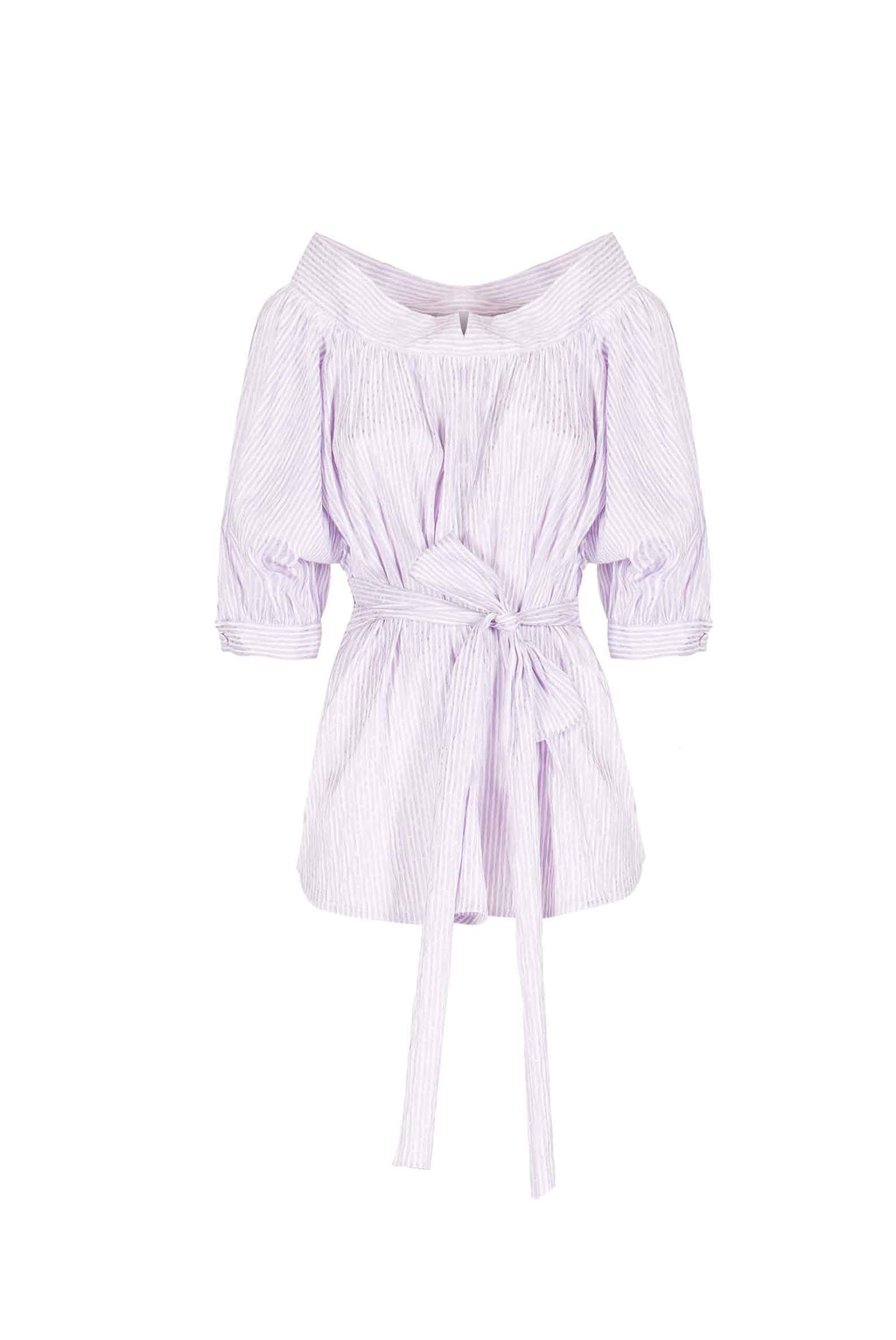 Camicia Oversize in Cotone Elasticizzato a Righe Lilla