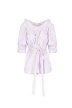 Camicia Oversize in Cotone Elasticizzato a Righe Lilla