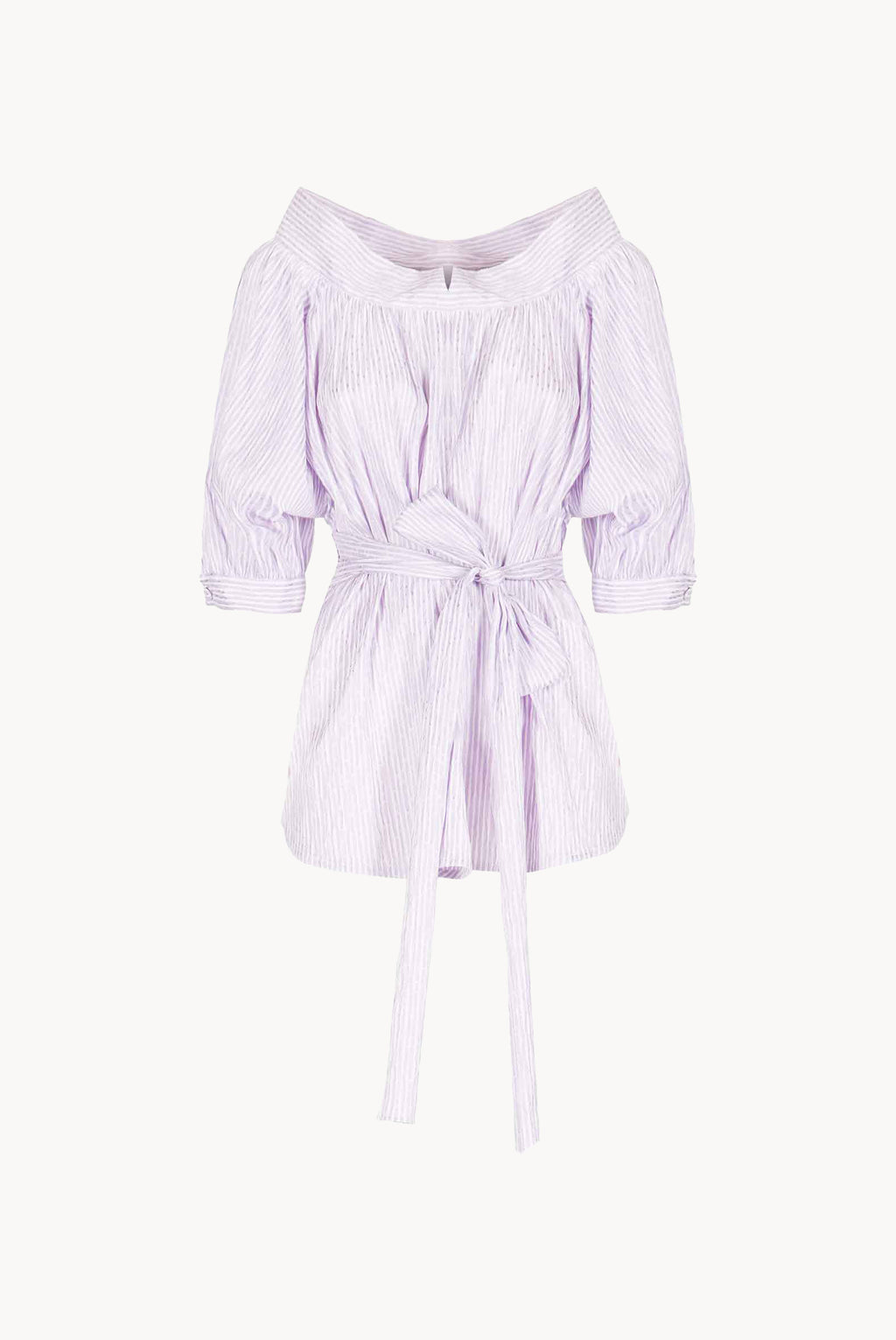 Camicia Oversize in Cotone Elasticizzato a Righe Lilla