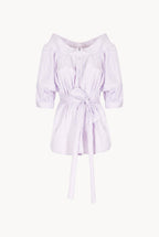 Camicia Oversize in Cotone Elasticizzato a Righe Lilla