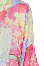 Chiffon Kaftan With Ruffled Finishings in Abstract Flowers