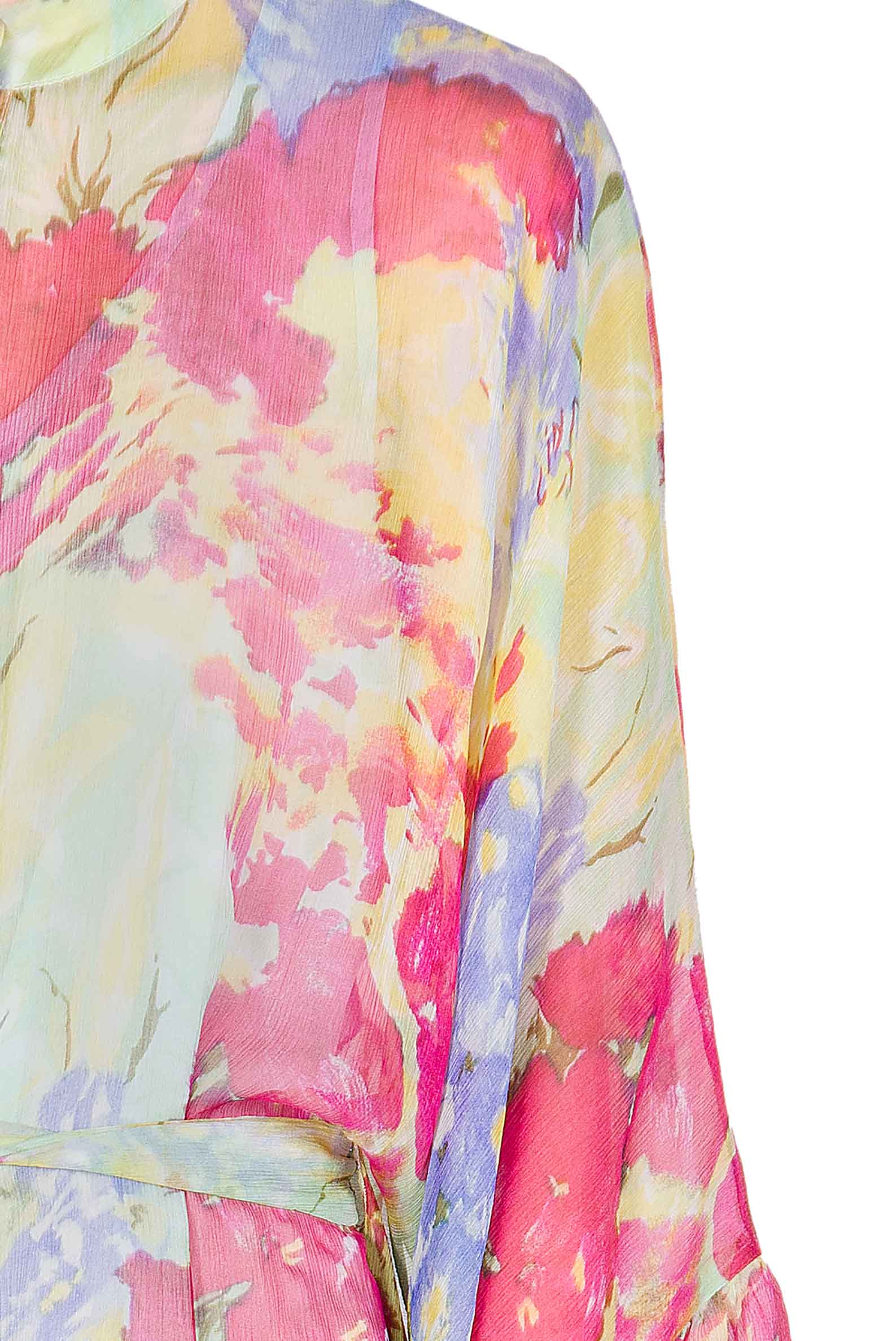 Chiffon Kaftan With Ruffled Finishings in Abstract Flowers