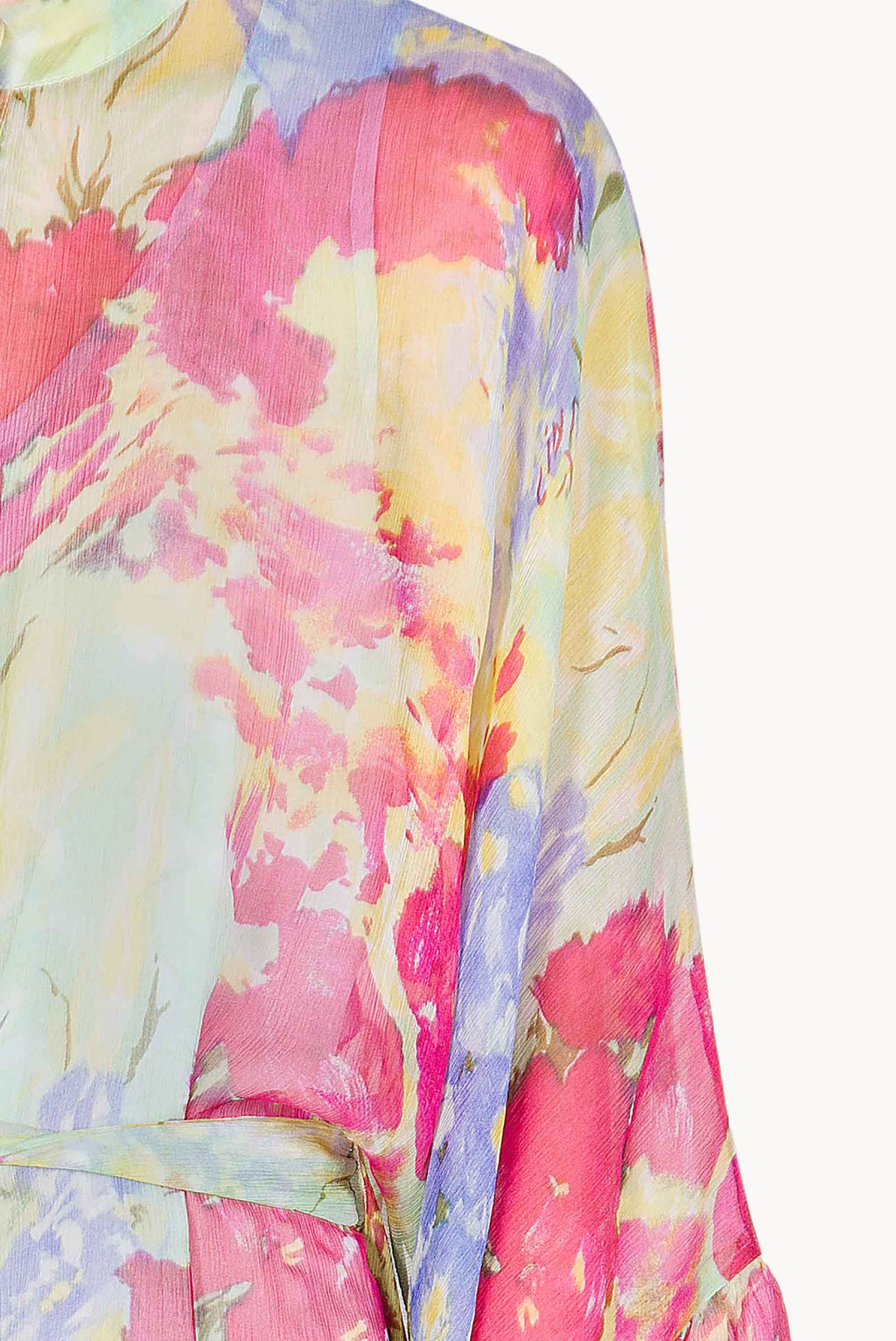 Chiffon Kaftan With Ruffled Finishings in Abstract Flowers