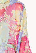 Chiffon Kaftan With Ruffled Finishings in Abstract Flowers