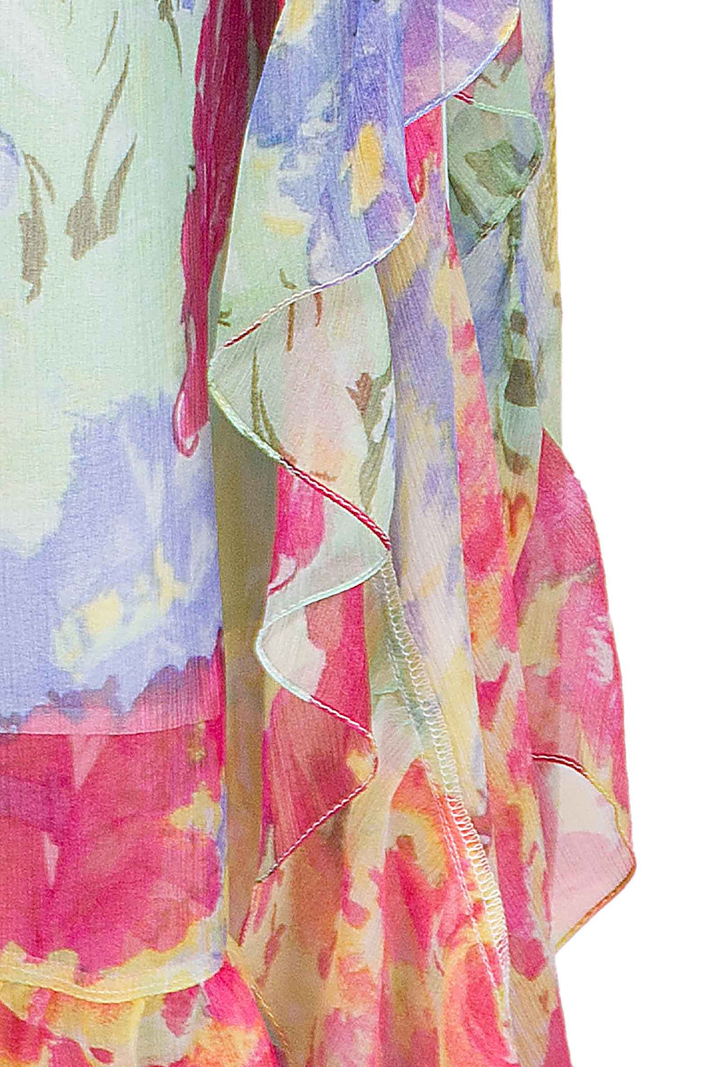 Chiffon Kaftan With Ruffled Finishings in Abstract Flowers