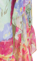 Chiffon Kaftan With Ruffled Finishings in Abstract Flowers